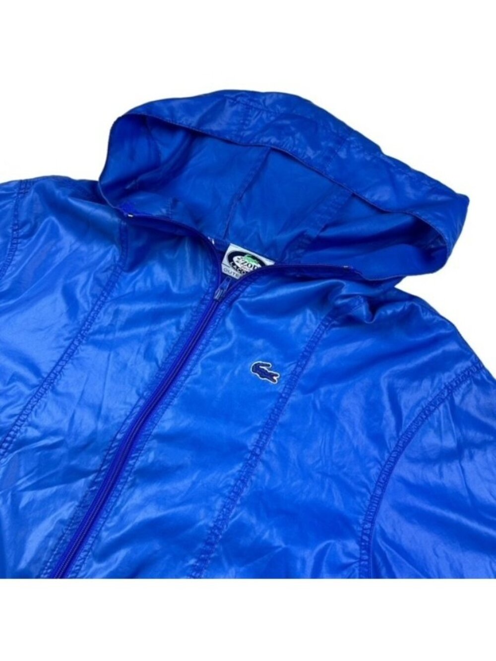 VTG Womens Croc Hoodie Full Zip Nylon Rain Jacket Blue • Large
